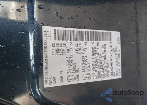 2015 Nissan Pathfinder Platinum/S/Sl/Sv z USA, uszkodzony, nr VIN 5N1AR2MM3FC635560